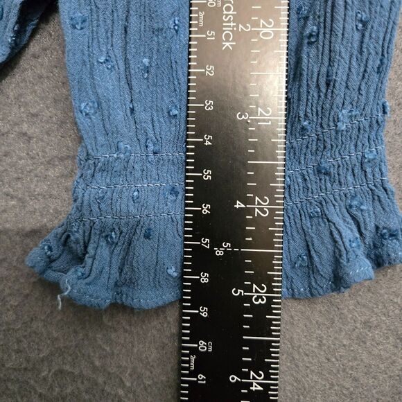 LOFT Petite Women M Blue Button-Up Pleated Chest Blouse Textured - Picture 11 of 11